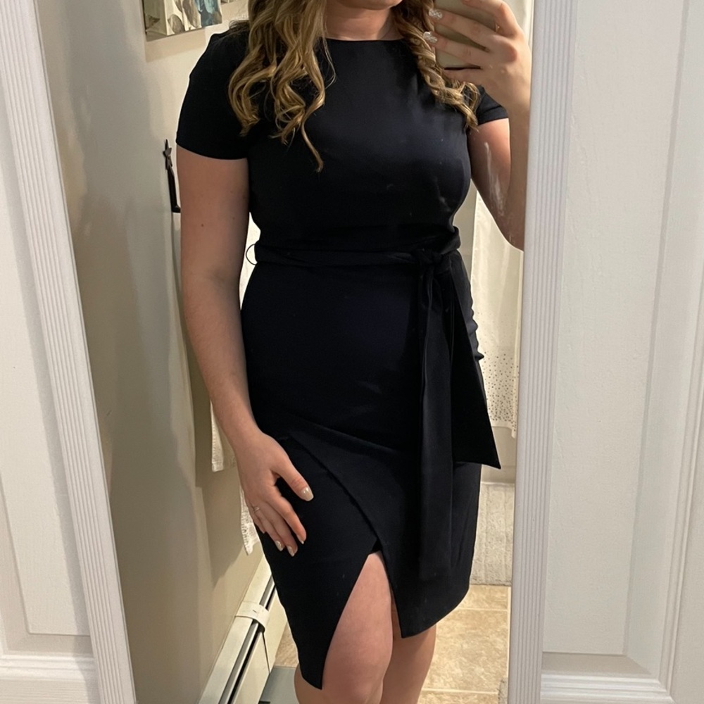Navy dress with sash